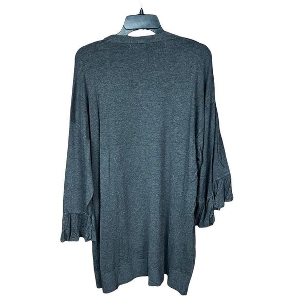 Max Studio Cardigan Grey Safety Pin Front Closure Ruffled Cuffs Medium - Picture 5 of 14